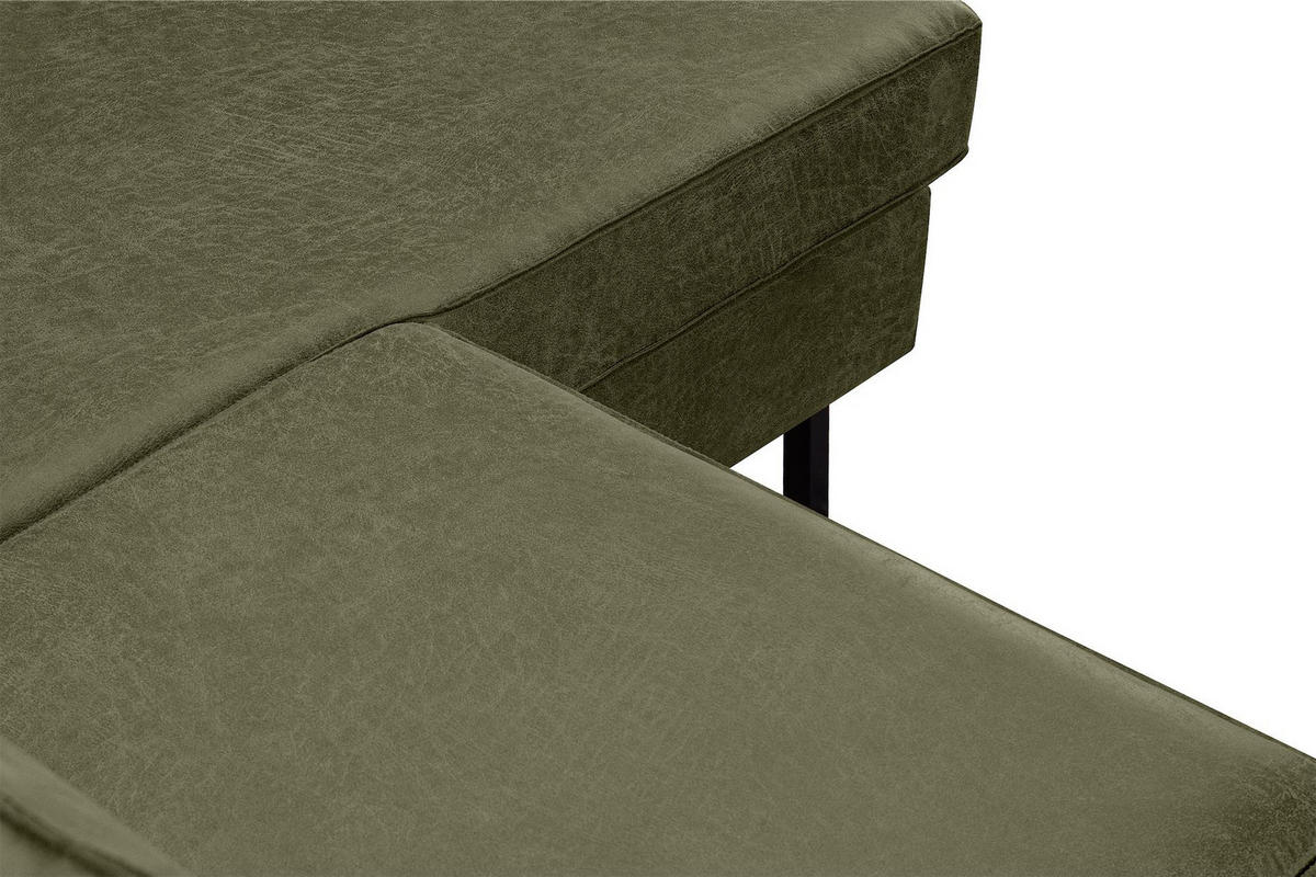 ECKSOFA-RECHTS INVIA mit Armlehnen vintage, Lederoptik-Stoff, grün - Schwarz/Grün, Textil (234/160cm) - KONSIMO®