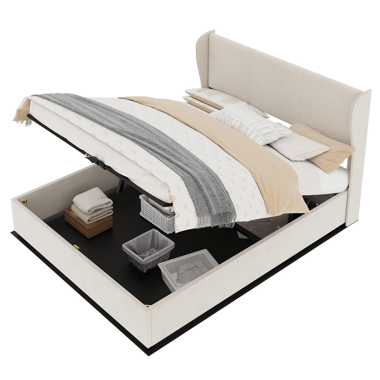 POLSTERBETT 160x200 cm Stauraum hydraulisch beige - Beige, Textil (160/200cm) - Fortuna Lai