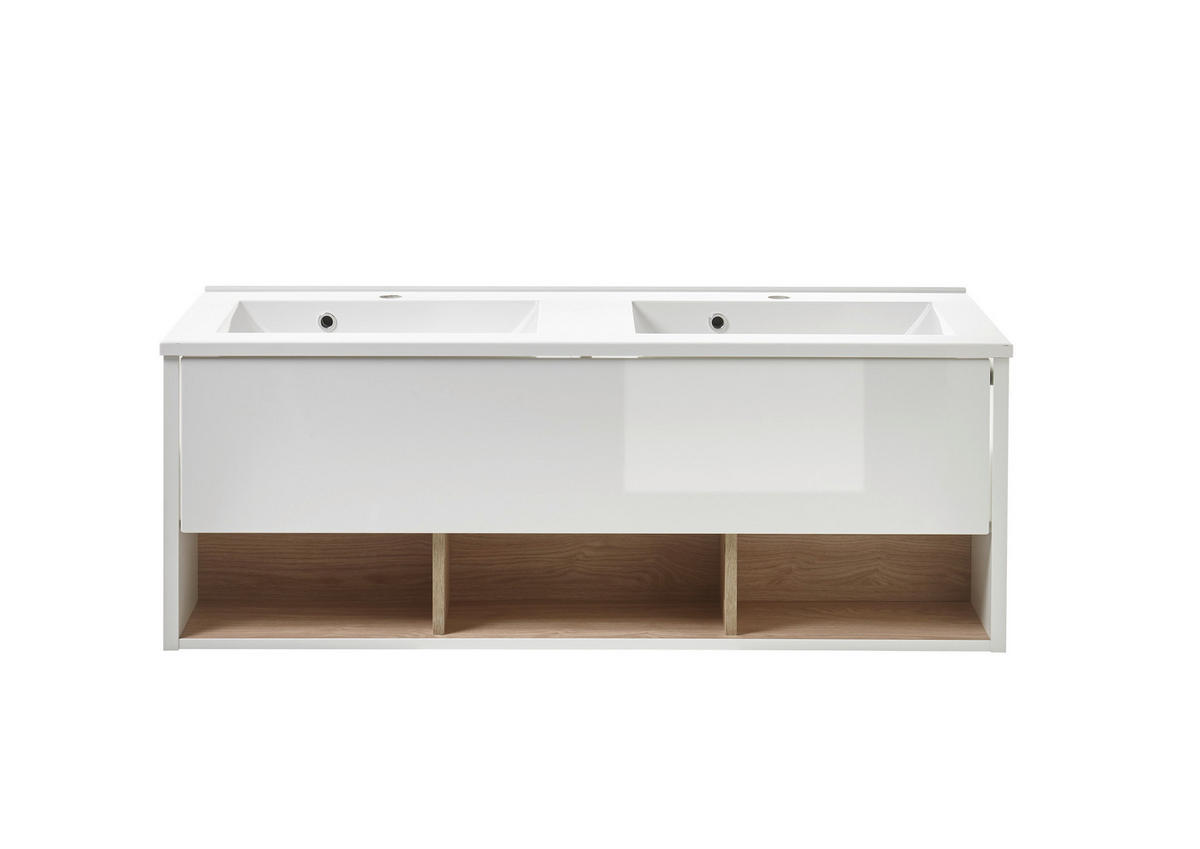 WASCHTISCH M20 Weiß Hochglanz & Eiche Dekor 120/44/47 cm mit Waschbecken - Weiß Hochglanz/Eichefarben, Holzwerkstoff (120/44/47cm) - Livojo
