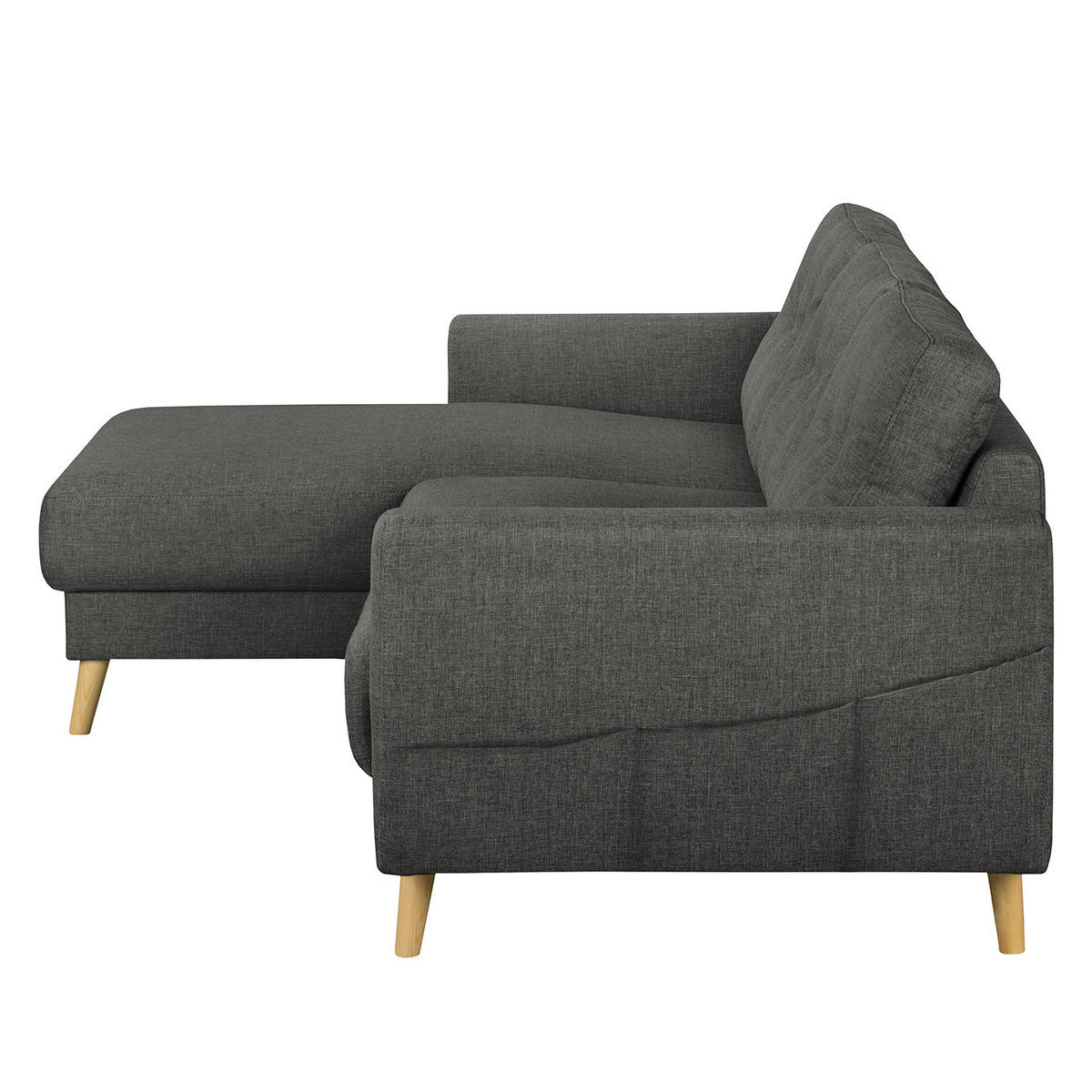 ECKSOFA mit Longchair - Hellbraun/Grau, Holz/Textil (233/148cm) - home24