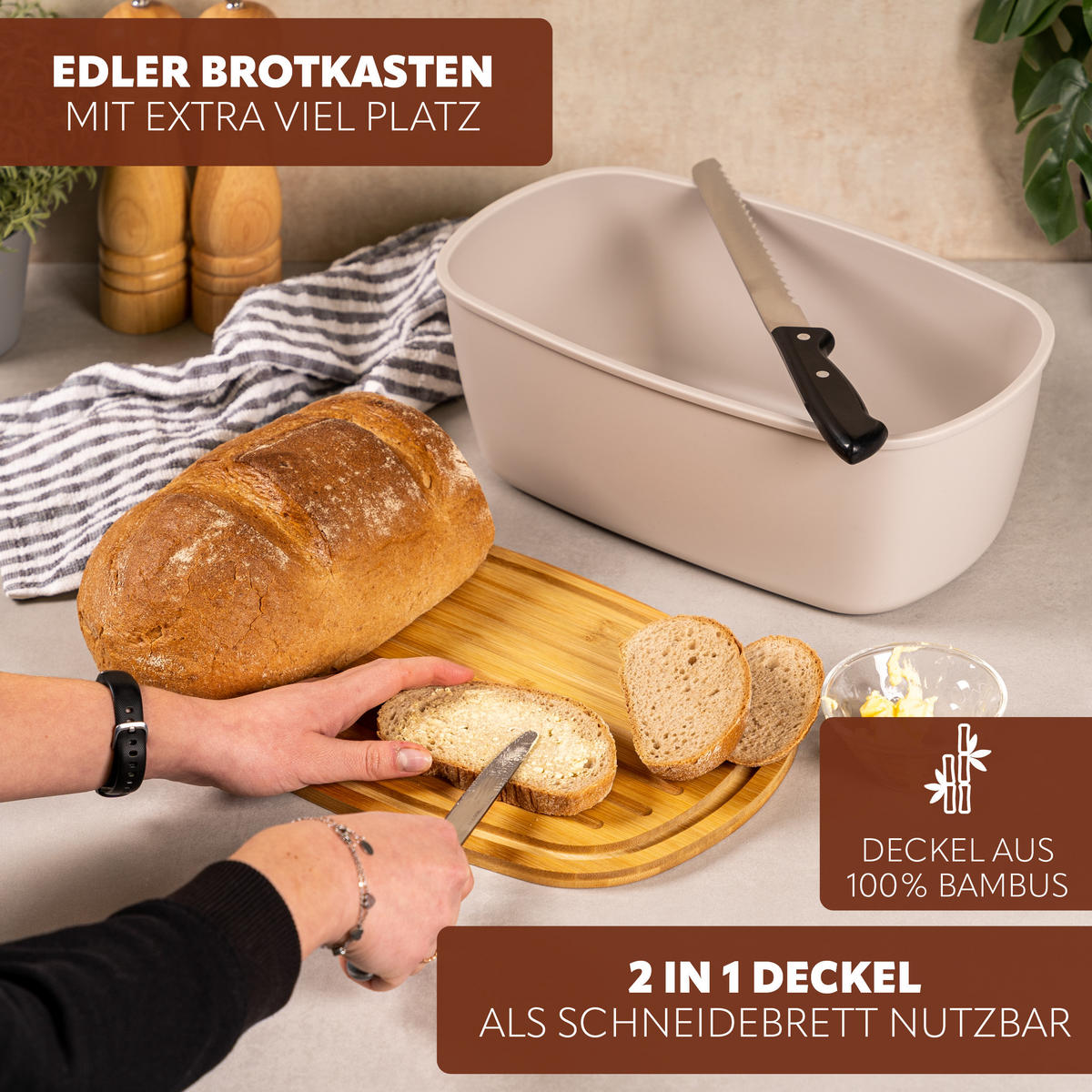 BROTAUFBEWAHRUNGS-SET 2tlg., Kunststoff, Metall, hellgrau - Hellgrau, Kunststoff (37/13.5/22.5cm) - eluno