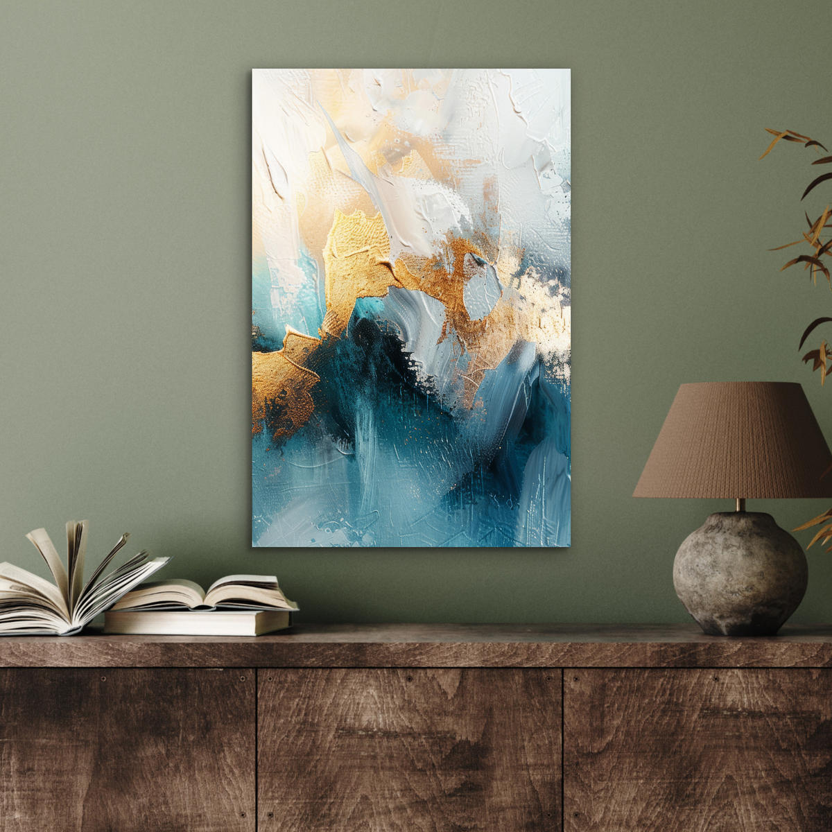 METALLBILD Abstrakt - Kunst - Gold - Blau 40x60 cm - Petrol, Metall (40/60cm) - MuchoWow