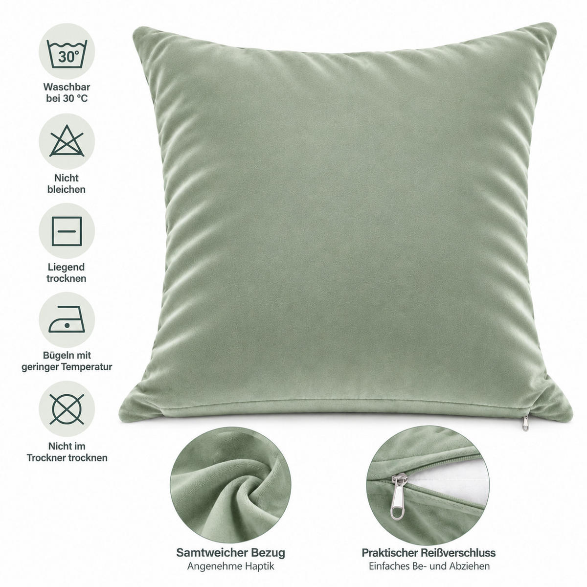 KISSENBEZUG Lindgrün 40x40 Samt weich - Hellgrün, Textil (40/40cm) - TiborTex