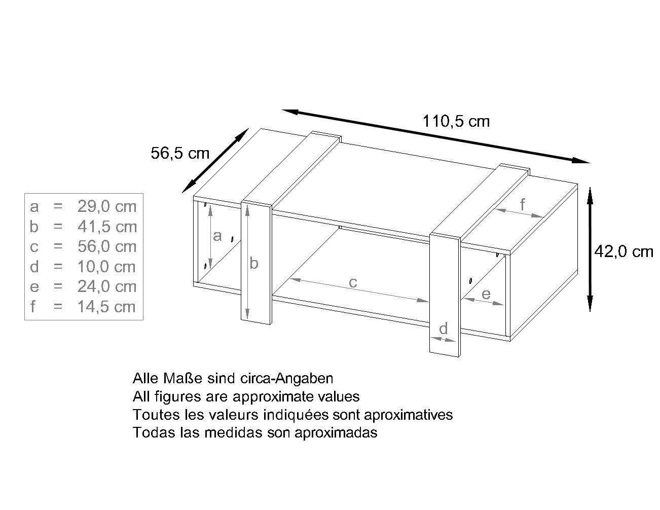 Thumbnail - Vladon Couchtisch, Weiß, Holzwerkstoff, 110.5x42x56.5 cm, Wohnzimmer, Wohnzimmertische, Couchtische