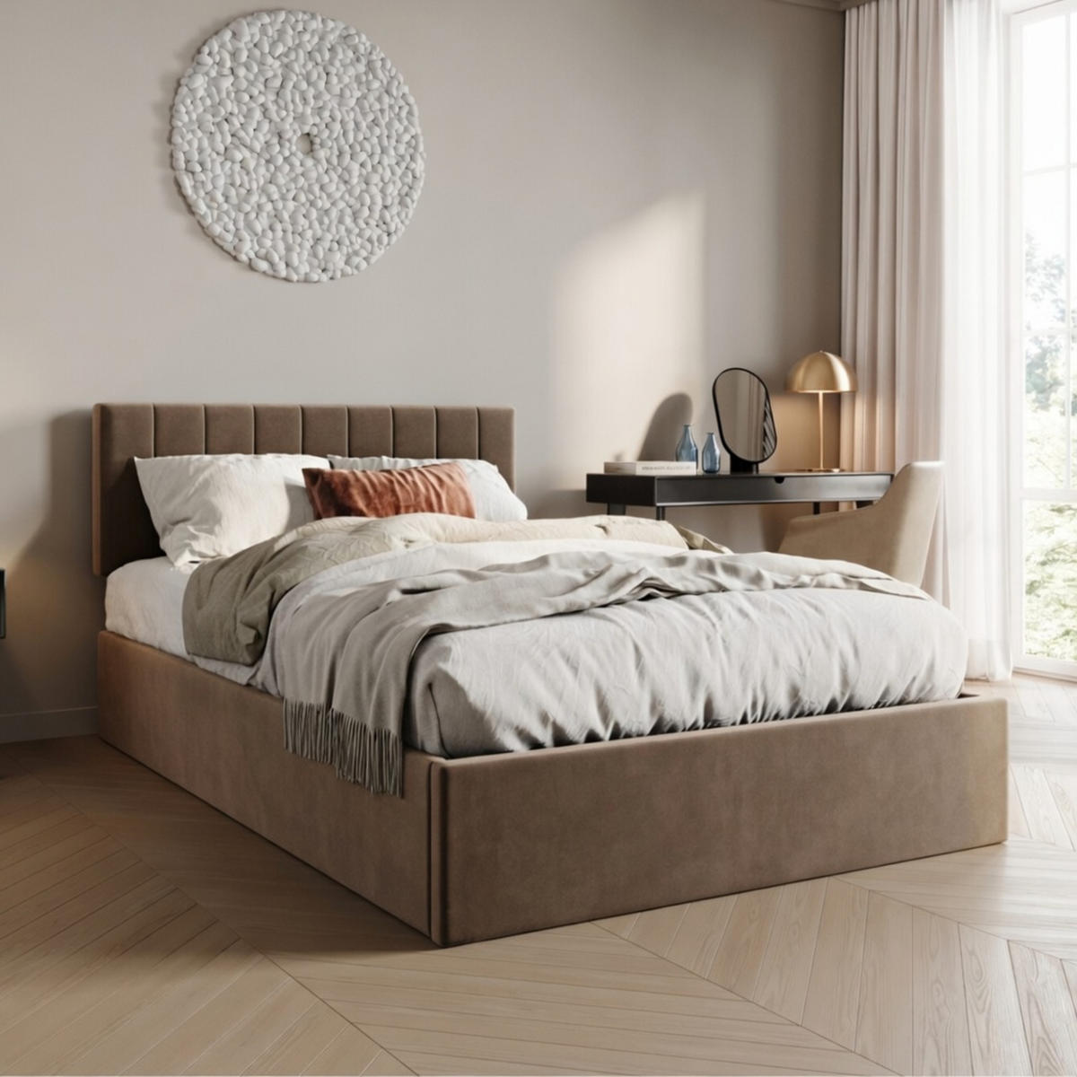 POLSTERBETT 140x200 cm in Bronze-Beige - Bronzefarben, Metall (140/200cm) - Home Collective