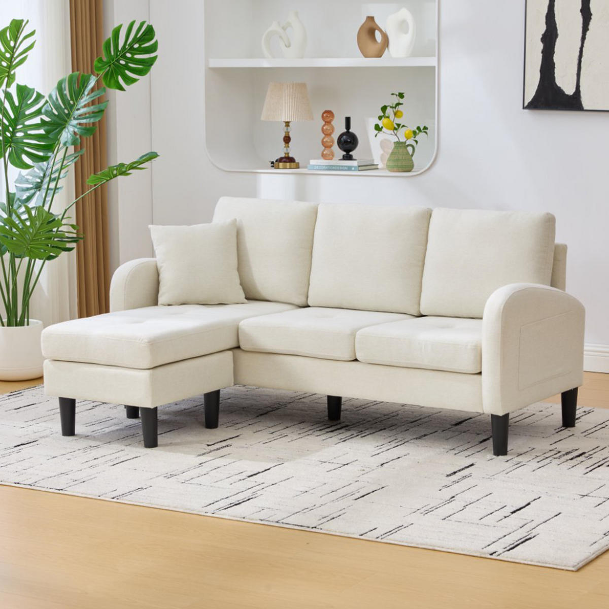 ECKSOFA 166/118/77 cm Hellbeige mit Chaiselongue - Sandfarben, Textil (166/118cm) - Oxeza