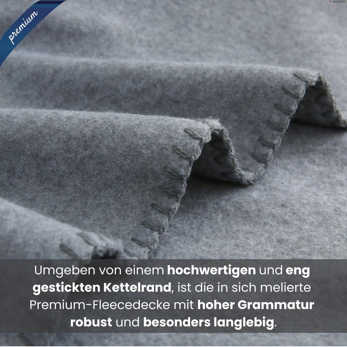 FLEECEDECKE eco-line grau meliert 140/190 cm Ketteleinfassung Anti-Pilling - Grau, Textil (140/190cm) - wometo
