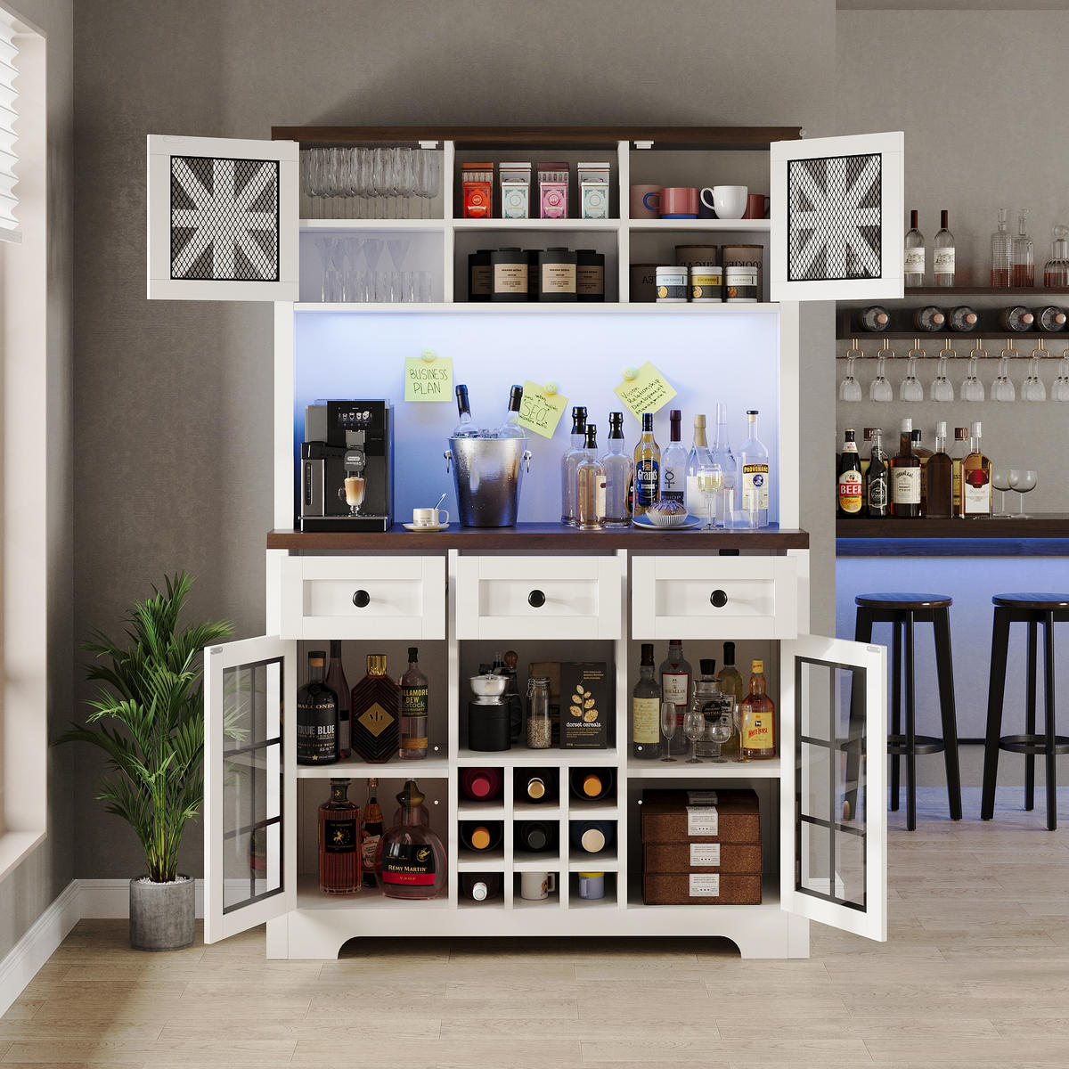 BUFFET 120/40/180 cm Weiß aus MDF und Glas mit LED - Weiß, Holzwerkstoff (120/180/40cm) - OKWISH