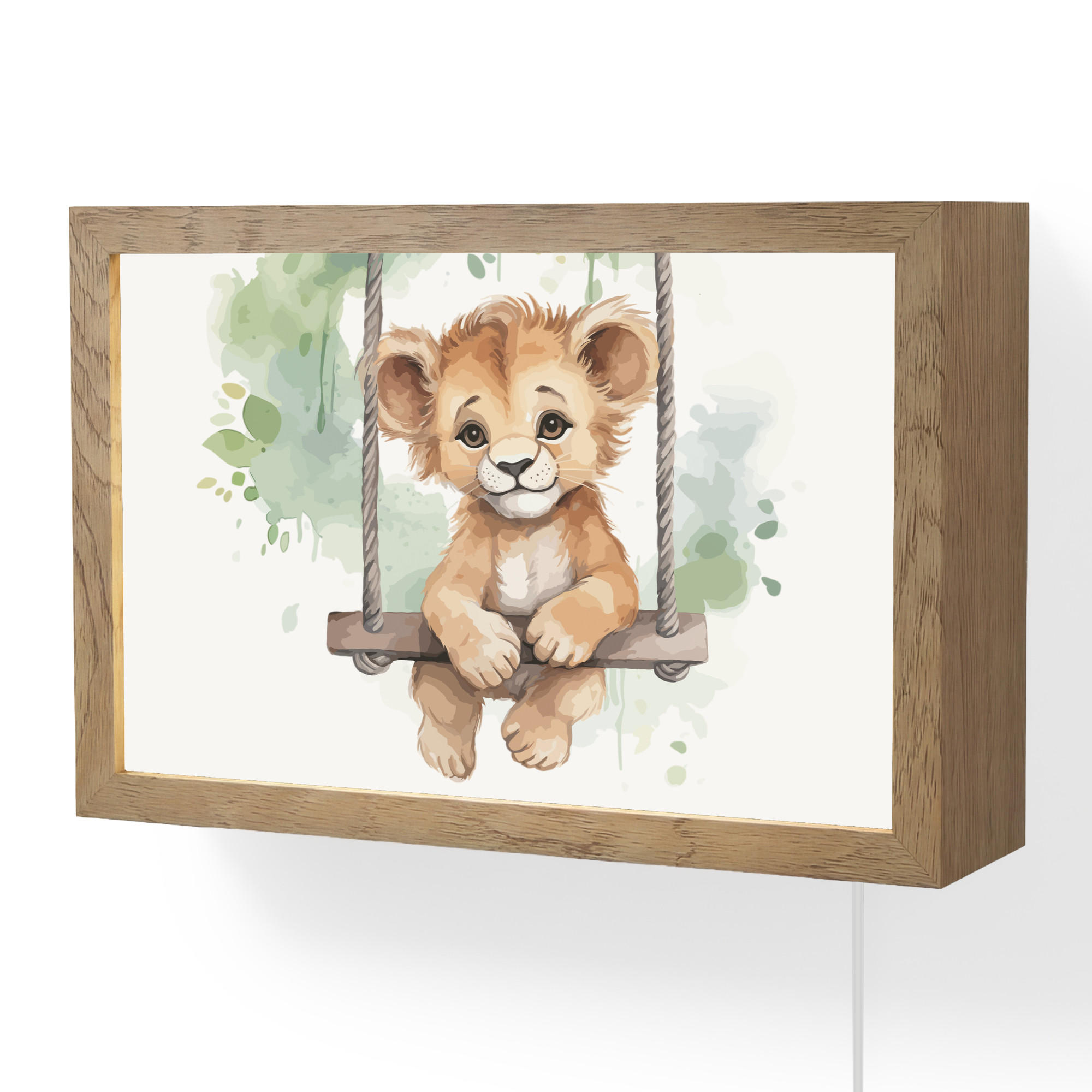 WANDLEUCHTE Löwe - Tier - Kinder - Dschungel 30x20 cm - Weiß, Holzwerkstoff (30/20/8cm) - OnlyWow