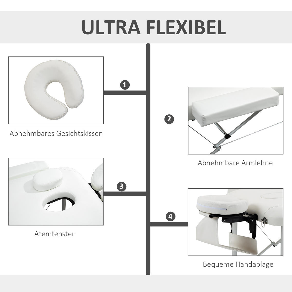 MASSAGELIEGEN, Aluminium, Weiß - Weiß, Metall (60/84/215cm) - HOMCOM
