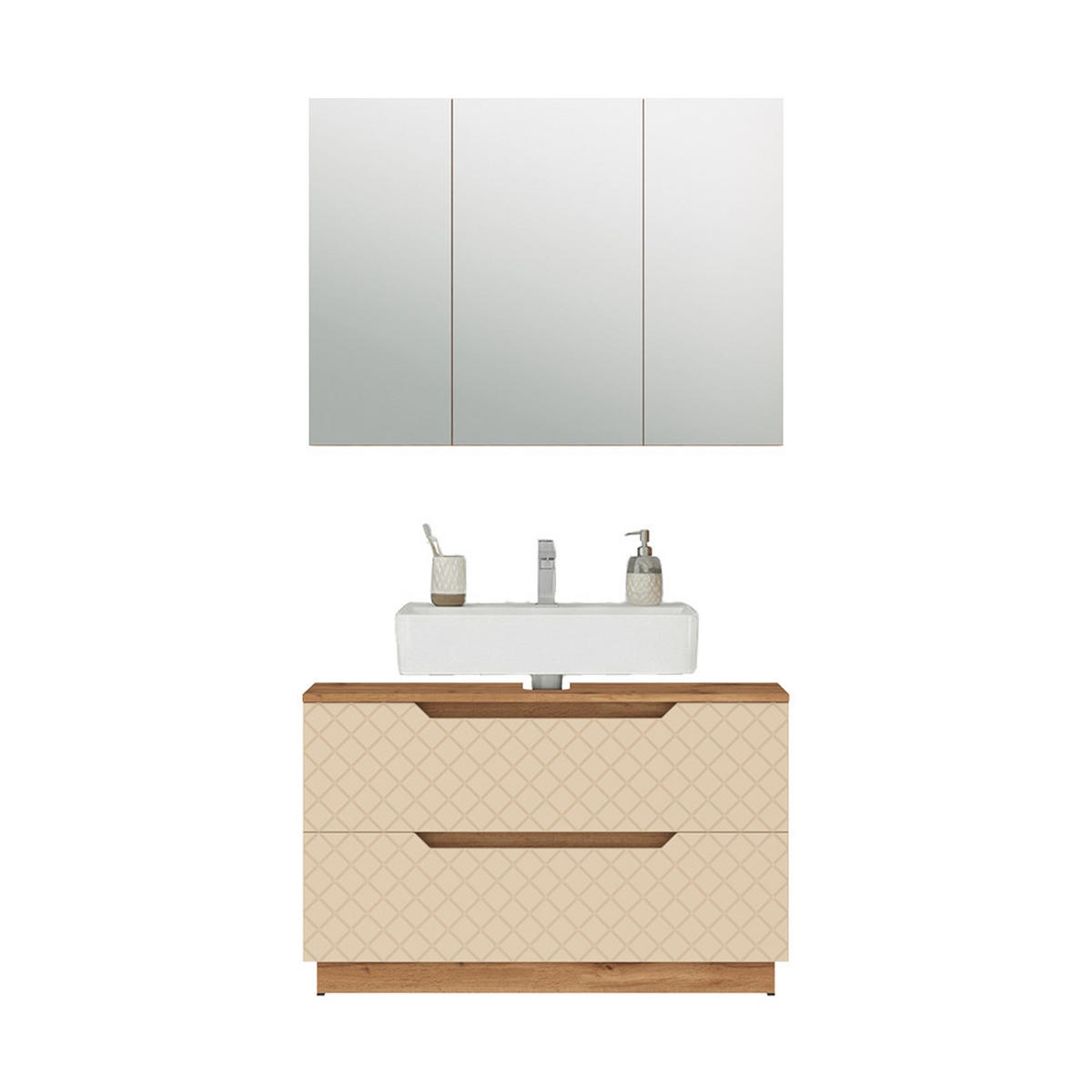 BADMÖBEL-SET Lotta Eiche/Kaschmir mit Kachelstruktur 2 Teile - Kaschmir/Eichefarben, Holzwerkstoff (99.4/62.5/32cm) - Vicco