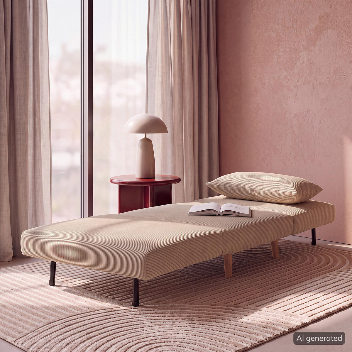 SCHLAFSESSEL - Textil / Teilmassivholz - Beige/Schwarz, Holz/Buchenholz (77/81/90cm) - home24