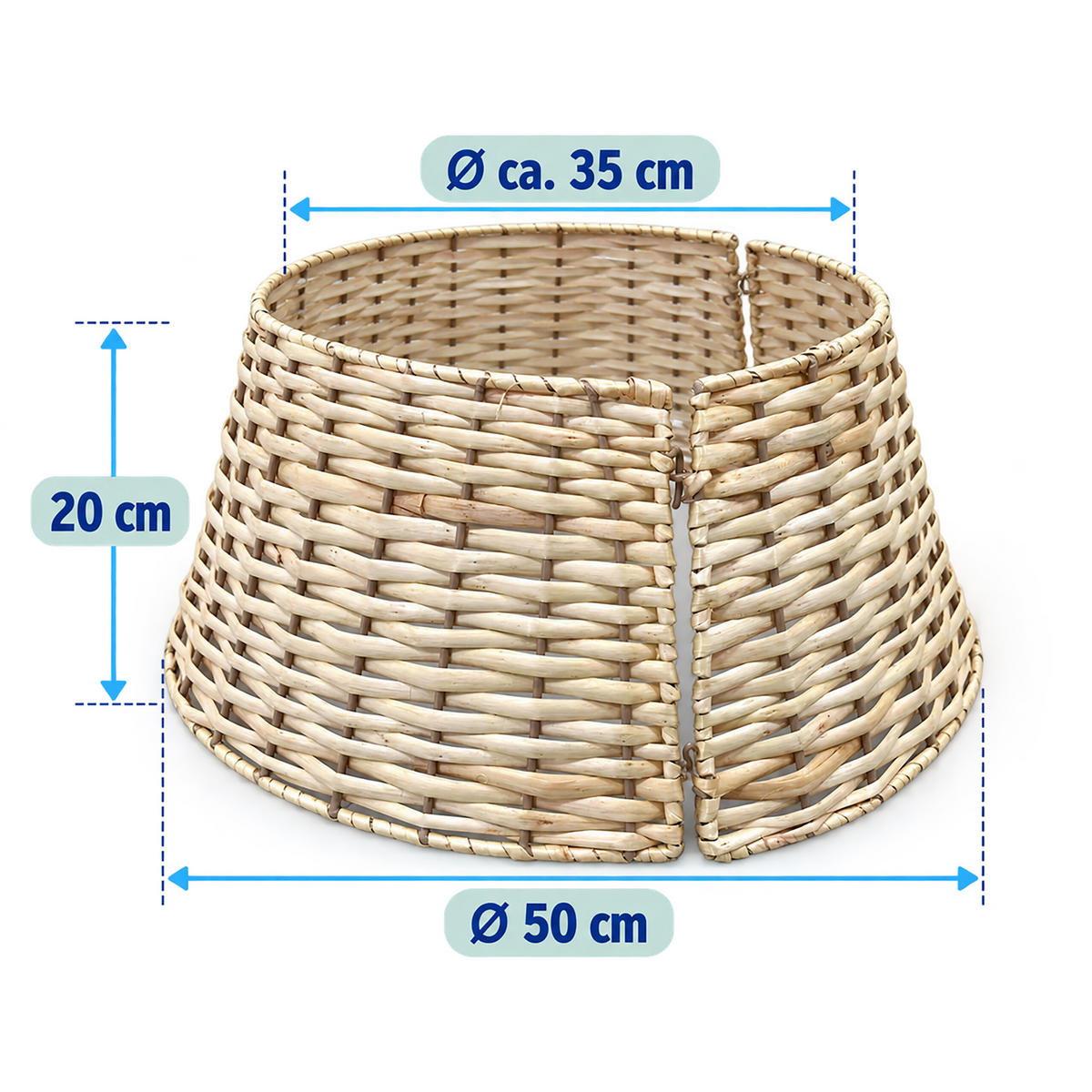 WEIHNACHTSBAUMROCK Natur 3-tlg. Weidengeflecht 50 cm - Hellbraun, Holz (20cm) - Relaxdays