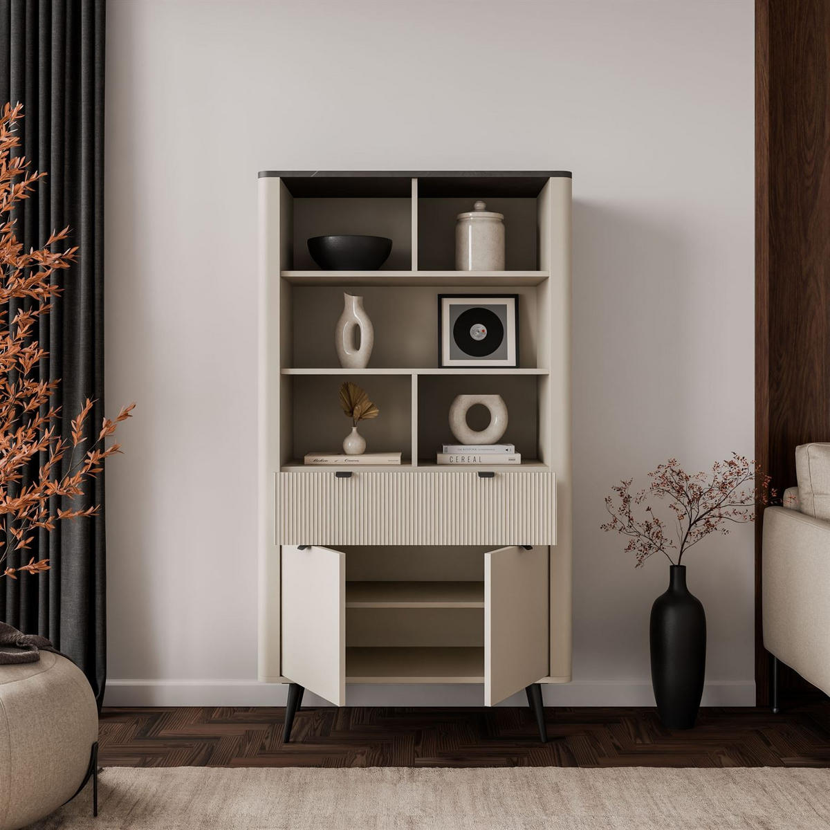 REGAL AUTUMN 2D1S mit Schublade, Kaschmir / Grauer Stein - Beige/Grau, Holzwerkstoff (90/163/40cm) - Lookway