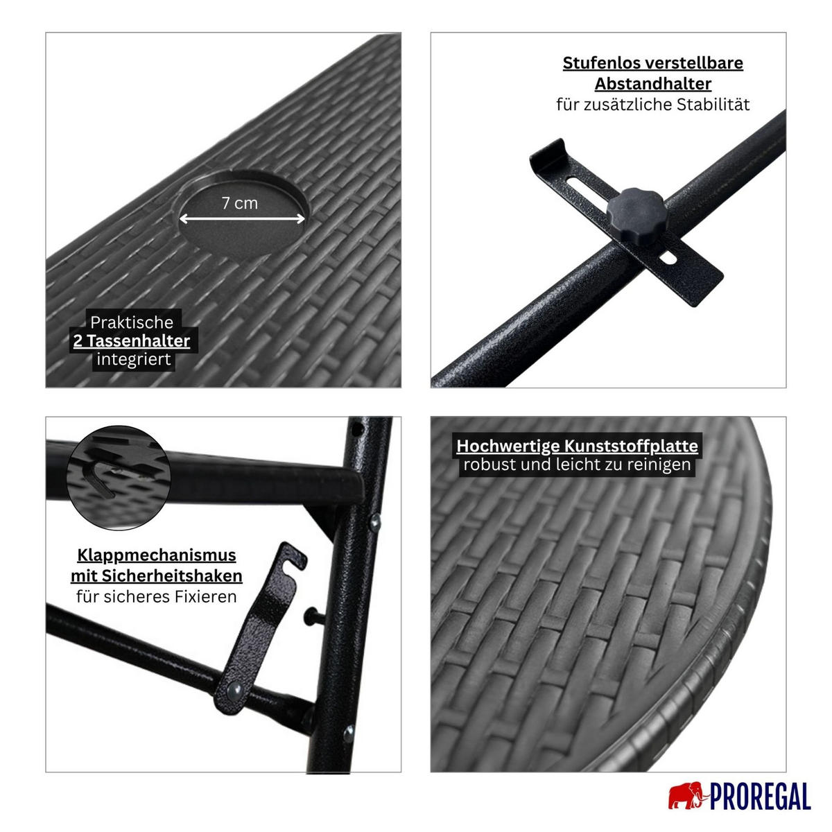 BALKONHÄNGETISCH klappbar wetterfest 60x40cm Rattan Optik Schwarz - Schwarz, Kunststoff (40/60/78cm) - CHEFGASTRO