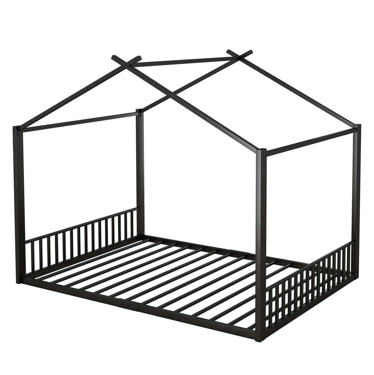 KINDERBETT 140/200 cm mit Metallrahmen in Hausform, Schwarz - Schwarz, Metall (140/200cm) - Redom