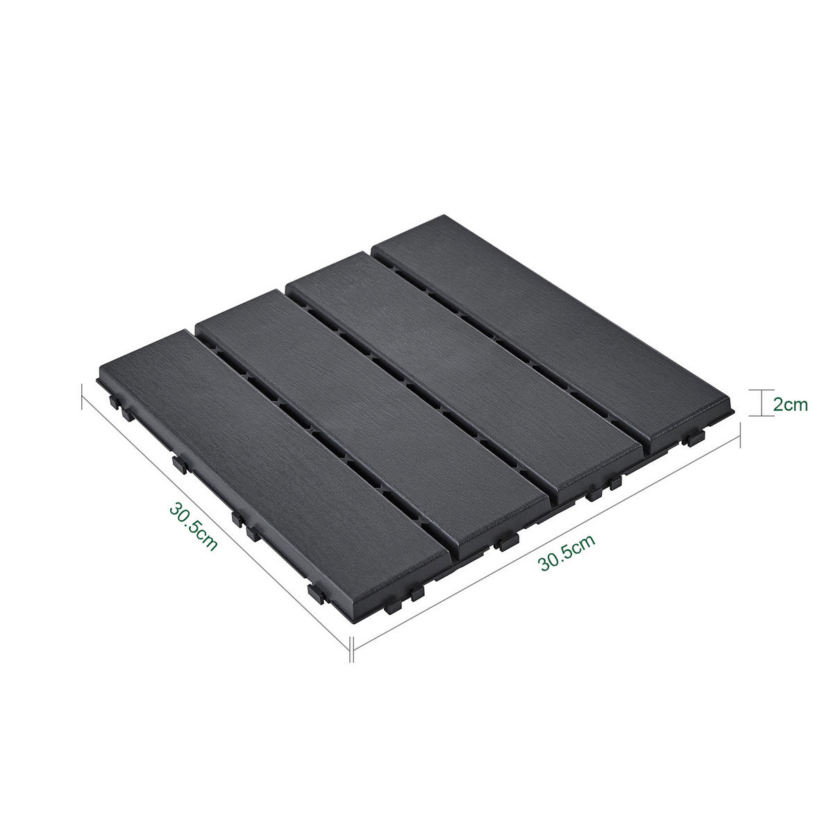 TERRASSENFLIESEN 15 Stück Grau 30.5x2x30.5 cm - Grau, Kunststoff (30.5/30.5/2cm) - SoBuy