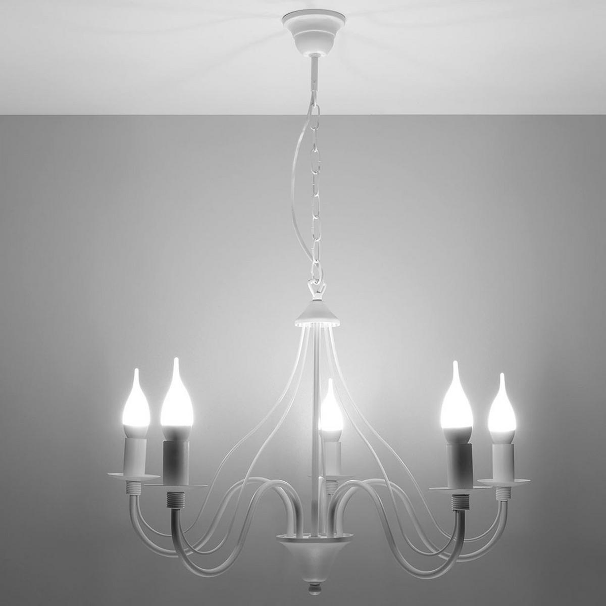 KRONLEUCHTER Stahl Weiß 5-flammig - Weiß, Glas (60/60/80cm)