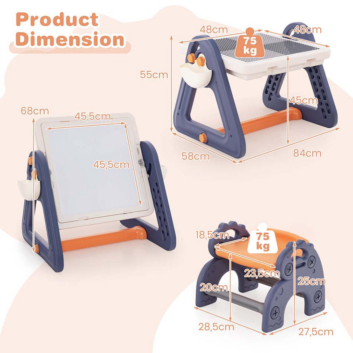 KINDERTISCH Mehrfarbig - Blau/Multicolor, Kunststoff (58/55/84cm) - COSTWAY