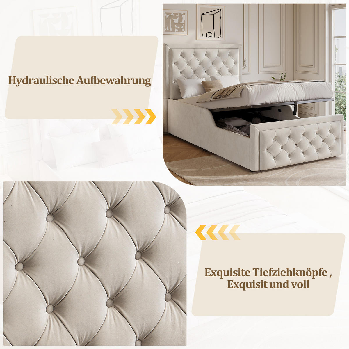 KINDERBETT 90/200 cm in Beige aus Samt mit Stauraum und Lattenrost - Beige, Holzwerkstoff (90/200cm) - Flora Grace