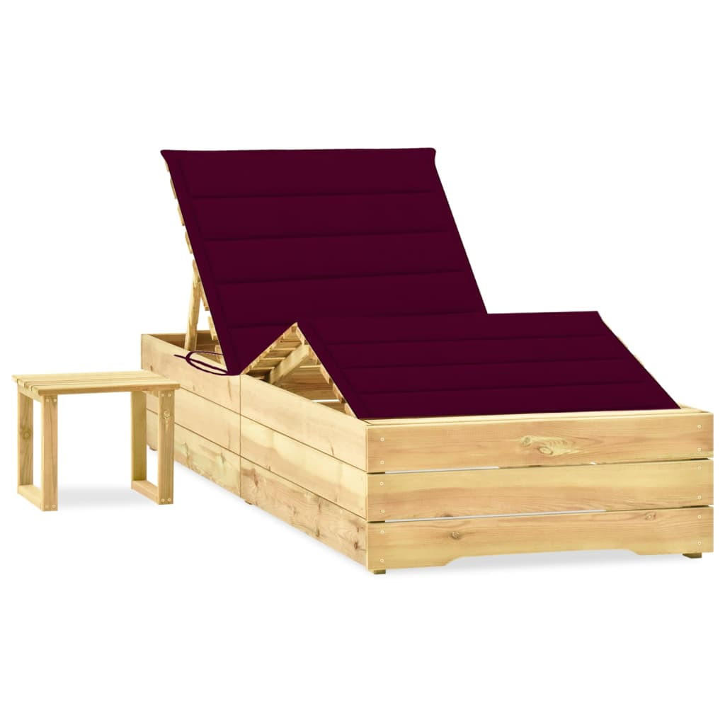 GARTEN-SONNENLIEGE mit Tisch und Auflage Kiefer Imprägniert - Rot, Holz (90/75/198cm) - furnicato