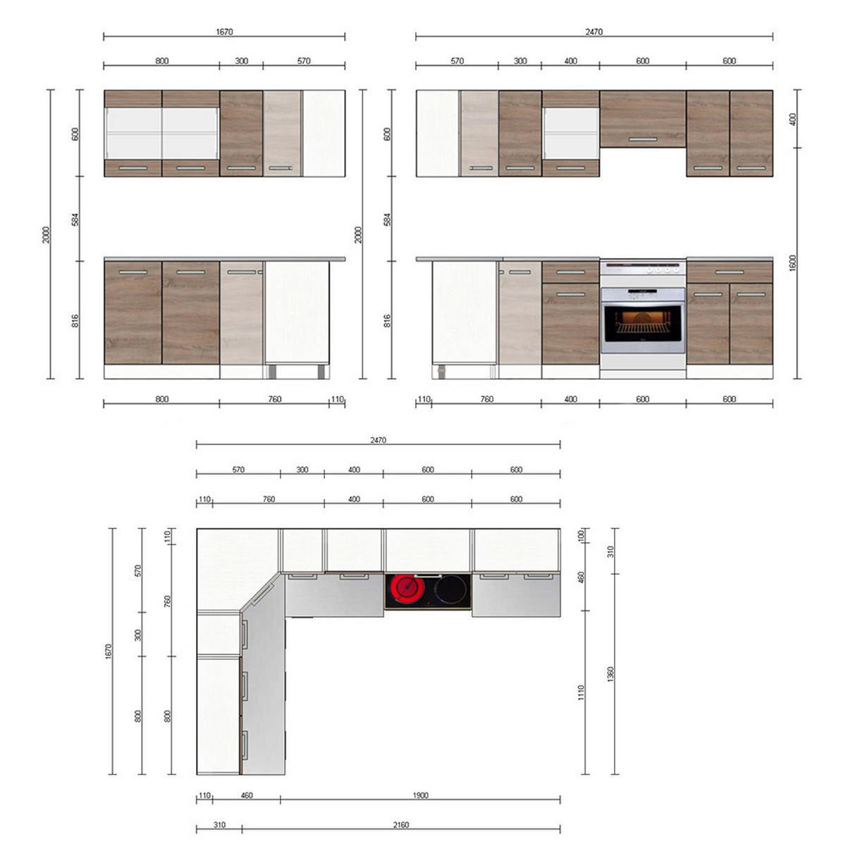 ECKKÜCHE Rick Weiß/Sonoma 247 x 167 cm , AP Marmor - Weiß, Holzwerkstoff (250/81.6/60cm) - Vicco
