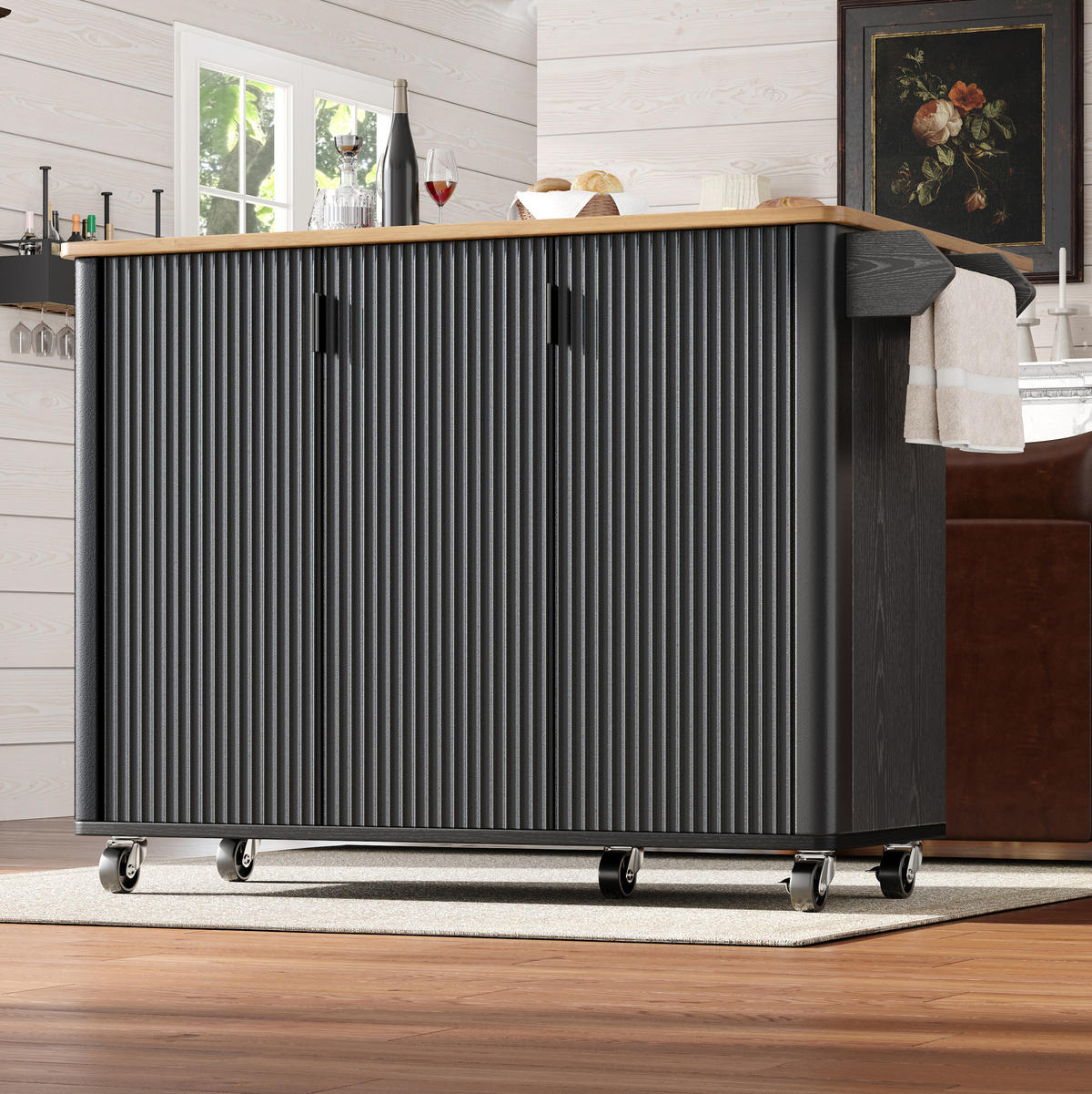 KÜCHENINSEL 130/75 x 45 x 92 cm Schwarz MDF - Schwarz, Holz (45/92/130cm) - Beauniv