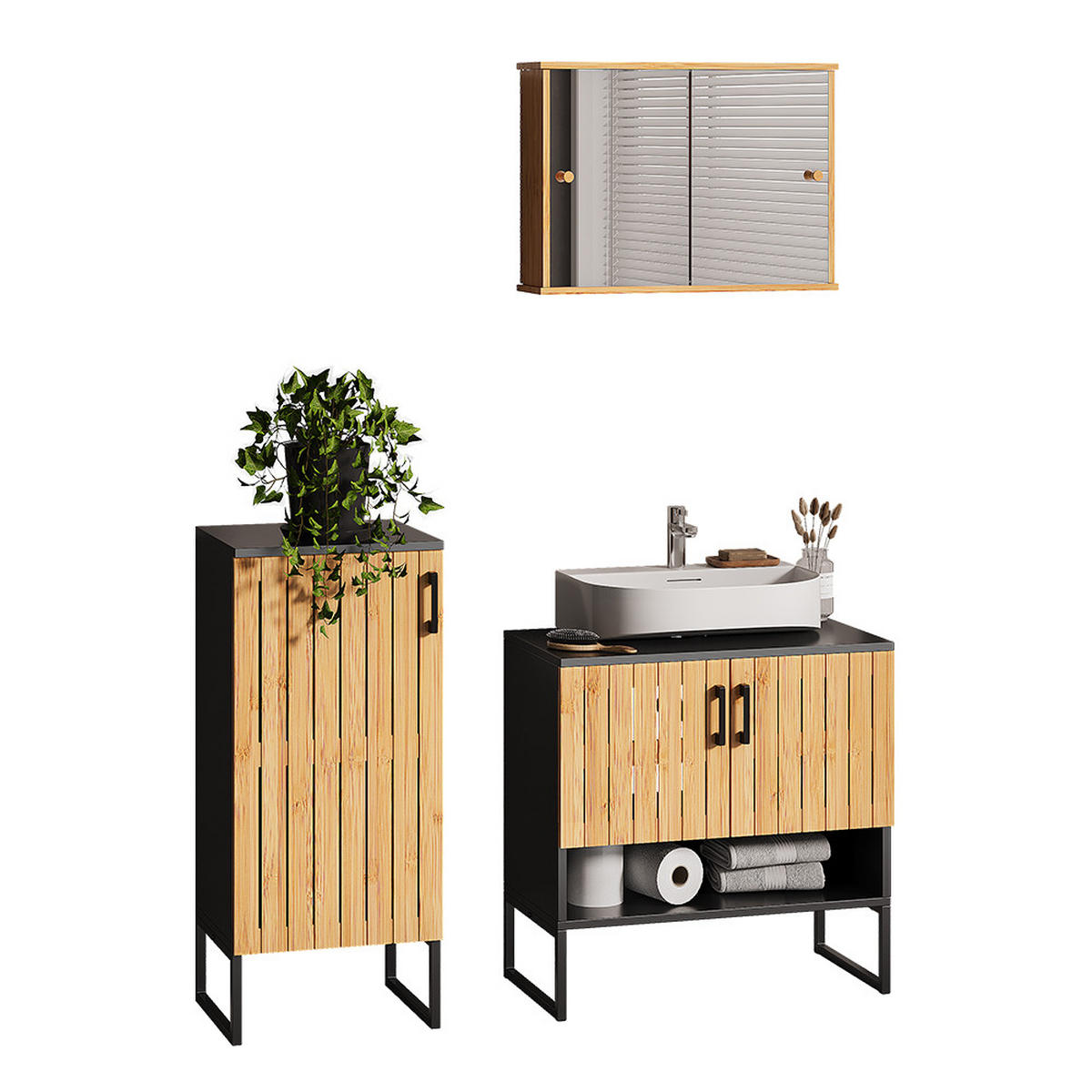 KOUPELNOVÝ NÁBYTEK Vayra Bambus - černá/zelená barva, kompozitní dřevo (60/65.5/33cm) - Vicco