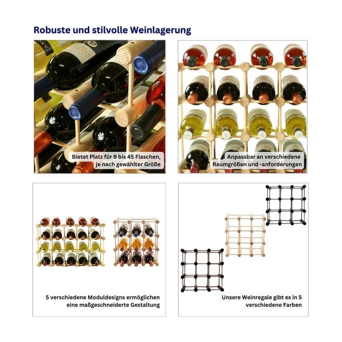 WEINREGAL Vinotega Mod 36x36x24 cm 5x 9 Flaschen Massives Eichenholz Geölt - Hellbraun, Holz (180/36/24cm) - PROREGAL