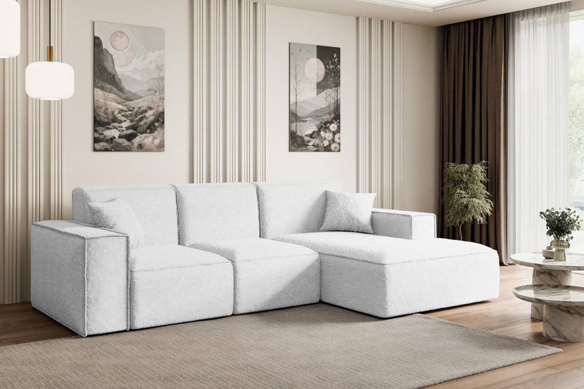 ECKSOFA Ottomane Rechts SERRA-L - 266x165x73 cm Weiß Bouclé - Schwarz/Weiß, Holzwerkstoff/Kunststoff (266/165cm) - ALTDECOR