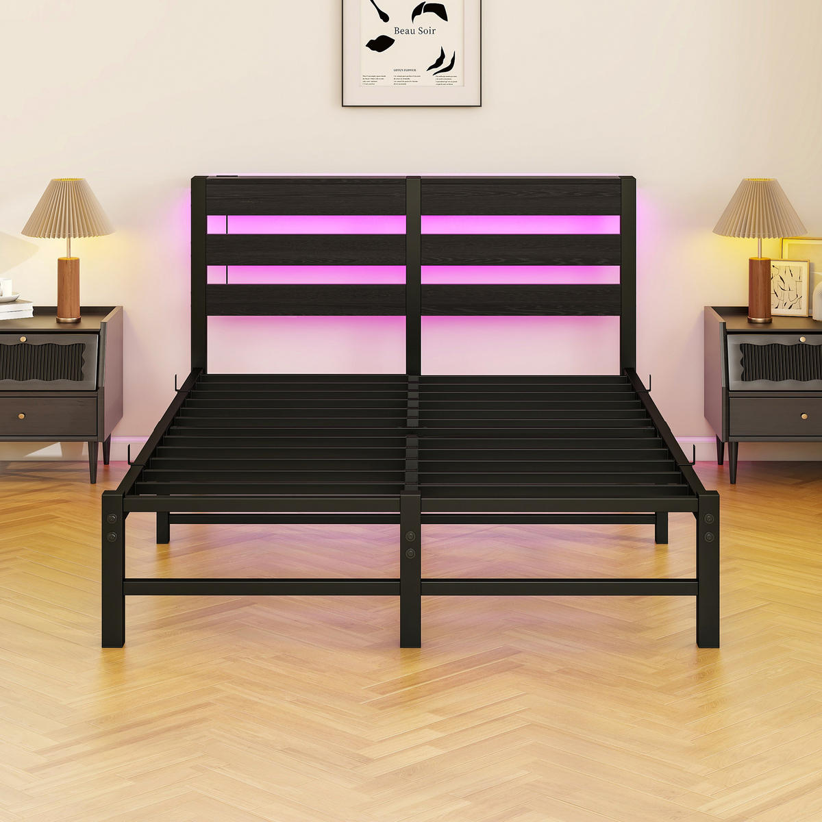METALLBETT 120x200 cm LED USB Stauraum - Schwarz, Metall (120/200cm) - Fortuna Lai