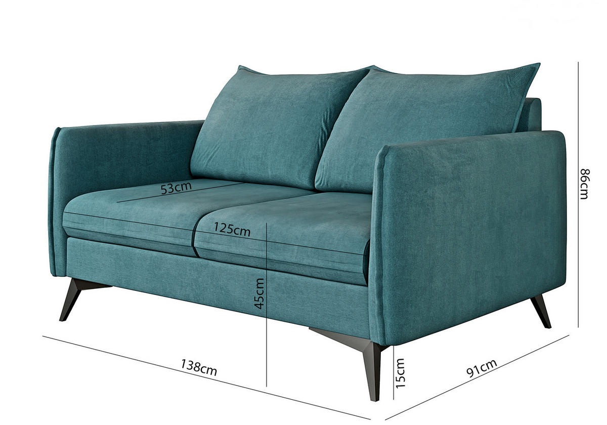 2-SITZER-SOFA Pulse Türkis Luxusmicrofaser - Türkis/Schwarz, Holz/Textil (138/86/91cm) - S-Style Möbel