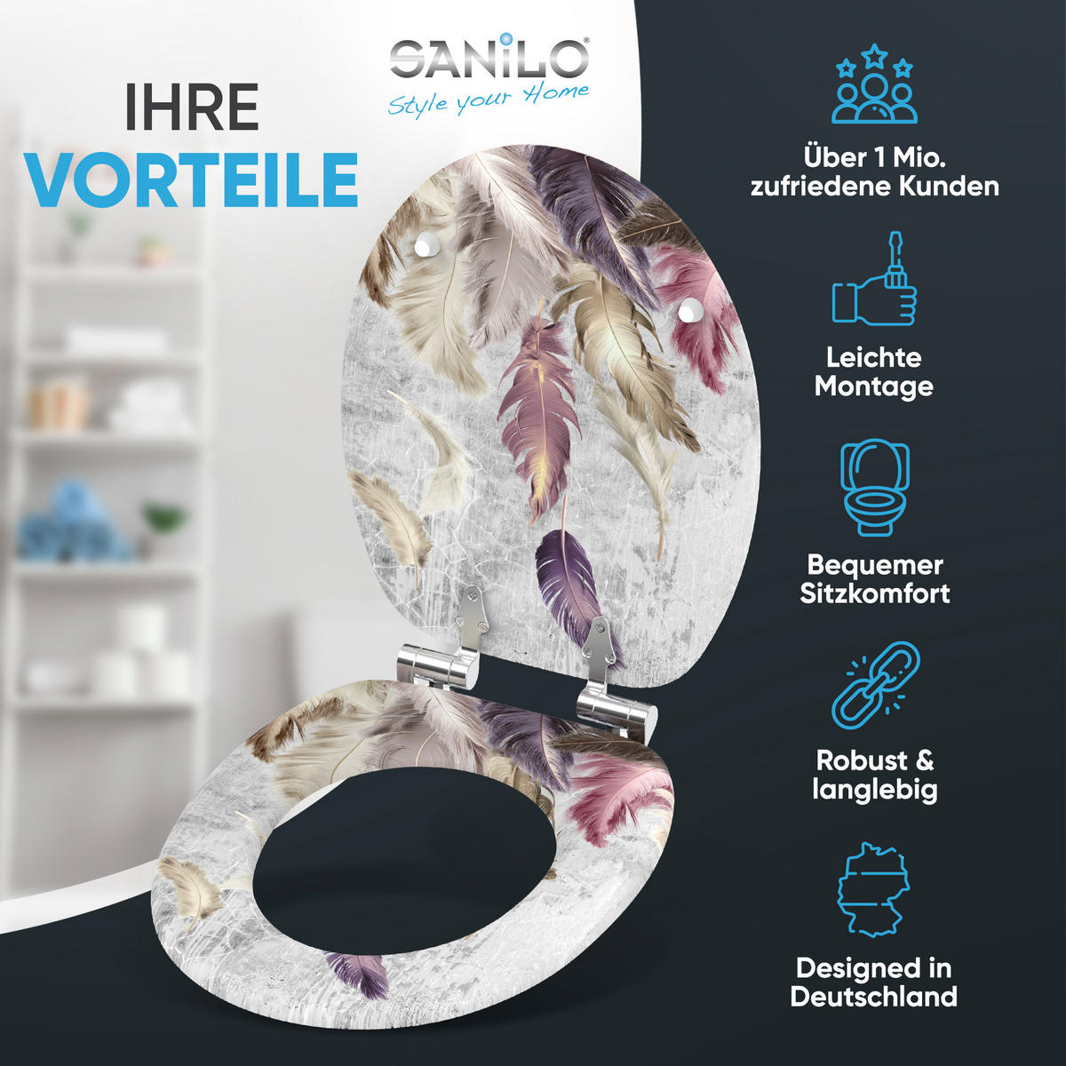 WC-SITZ mit Absenkautomatik Federn - Violett, Holzwerkstoff (38/6/47cm) - Sanilo