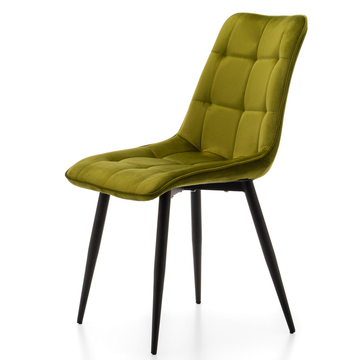 STUHL CHIC gespolsterter mit Steppung - olive - Samt Velours - Schwarz/Olivgrün, Metall (50/88/47cm) - NEW HOME