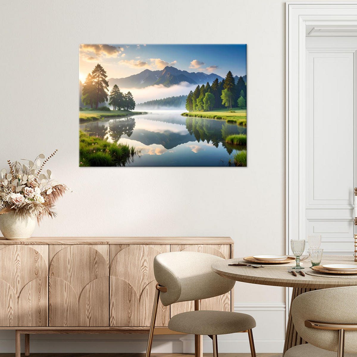 LEINWANDBILD Landschaft See Berge Natur 90x60cm - Grün, Textil (90/60cm) - Feeby