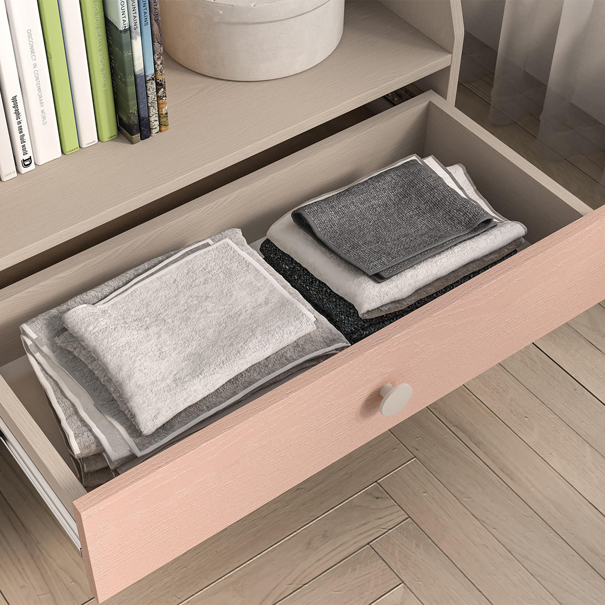 KNIHOVNA Alycia Béžová - Korálově růžová - Efekt dřeva - růžová, dřevo (72/90/36cm) - Petits-meubles