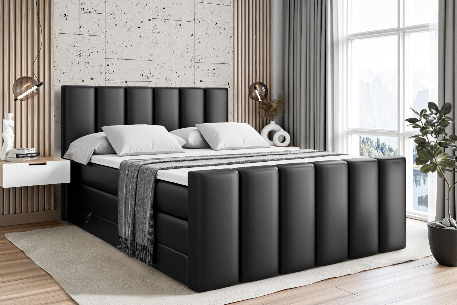 BOXSPRINGBETT BOXI1-Z KING - 180x200 - H3/H4 - Schwarz Hochglanz - Schwarz Hochglanz, Holzwerkstoff (180/200cm) - ALTDECOR