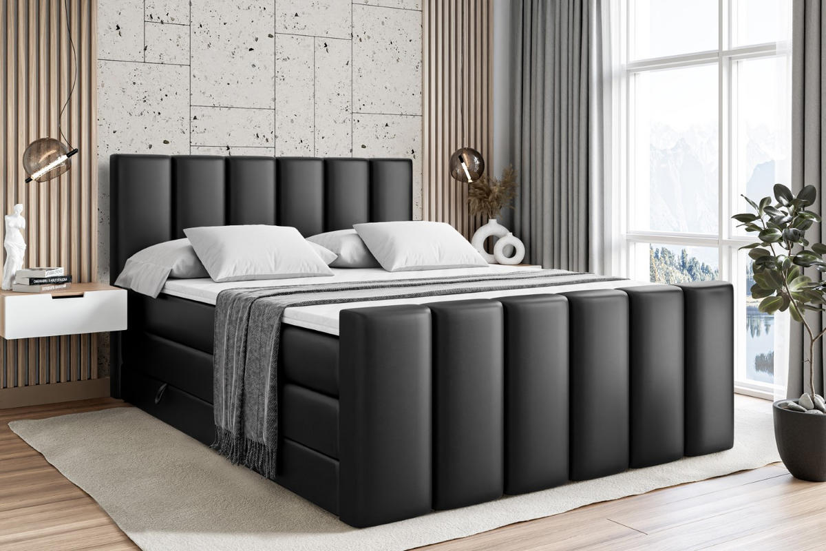 BOXSPRINGBETT BOXI1-Z KING - 200x200 - H3/H4 - Schwarz Hochglanz - Schwarz Hochglanz, Holzwerkstoff (200/200cm) - ALTDECOR