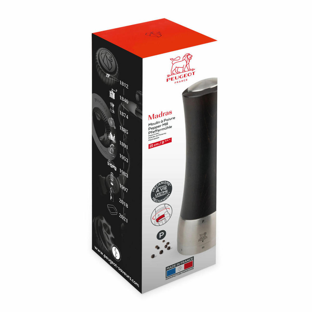 PFEFFERMÜHLE Madras uSelect 21cm Buchenholz Schokolade Stahlmahlwerk - Braun, Holz (6.5/21/6.5cm) - PEUGEOT