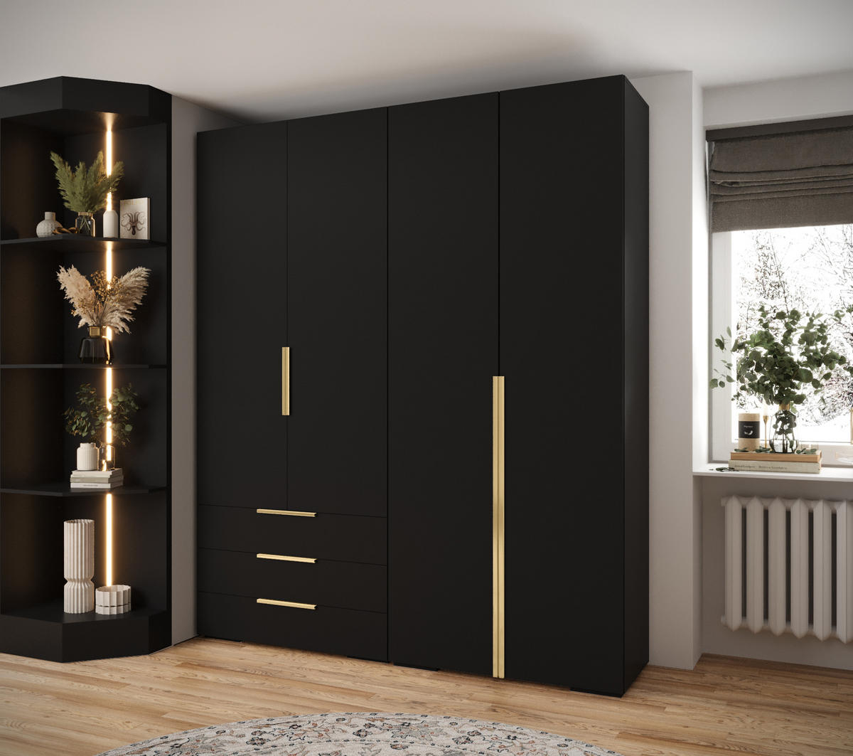 GARDEROBEN-SET 236,7/200/47 - Goldfarben/Schwarz, Holz/Kunststoff (200/236.7/47cm) - Abiks Möbel