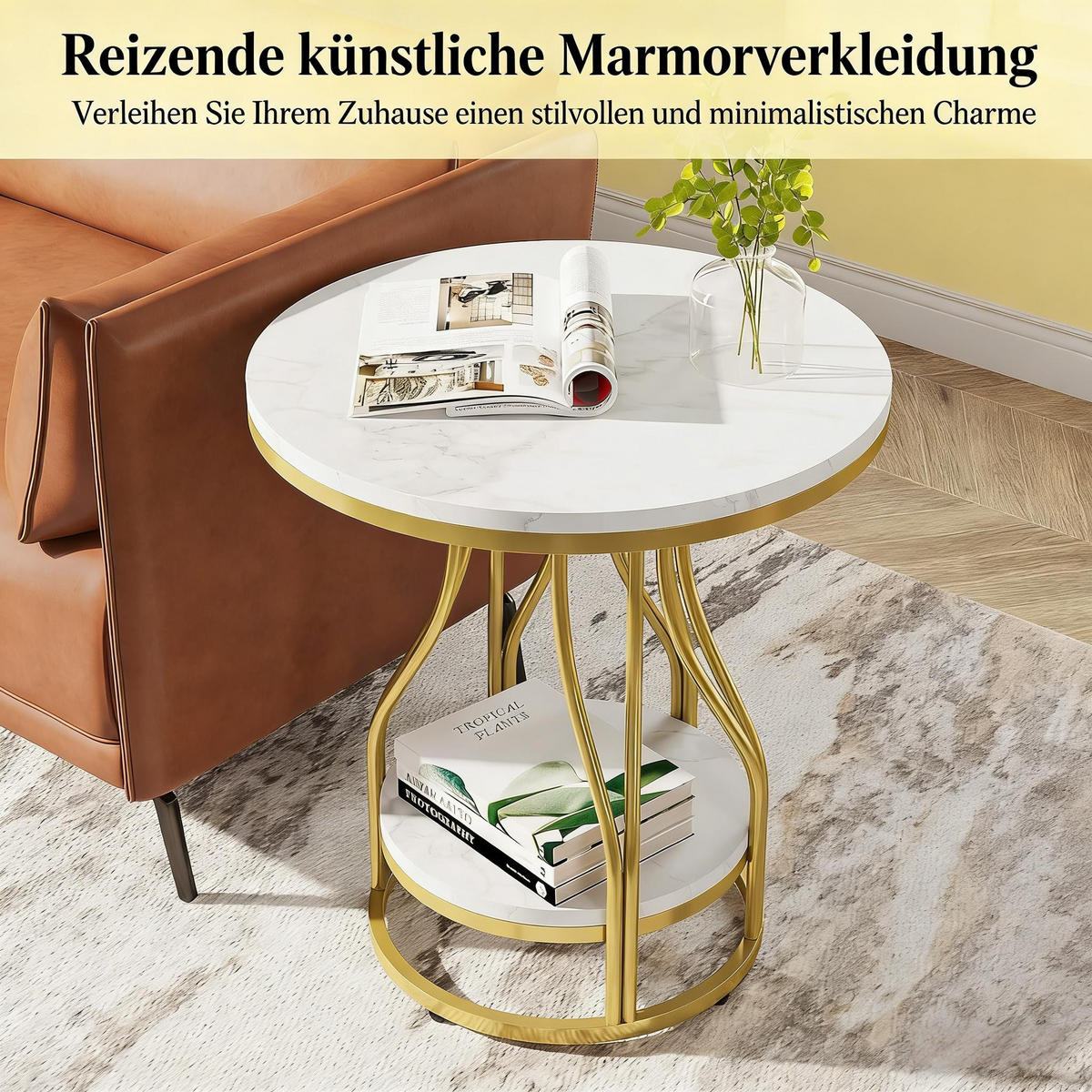 BEISTELLTISCH Gold/Weiß 50/50/60 cm - Goldfarben, Stein (50/50/60cm) - PANGIVO