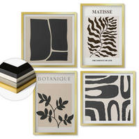 WANDBILDER 4er Set - 50x50 cm & 40x60 cm Goldrahmen - Minimalistische Pflanzenposter - Goldfarben, Kunststoff (50/50cm) - ArtPrintCave