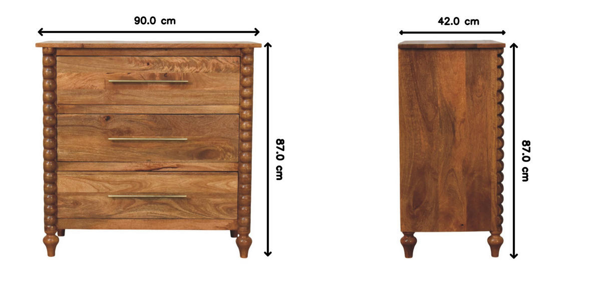 KOMMODE mit Amber-Eichen-Finish, 3 Schubladen, gedrechselte Spindelbeine, braun - Braun, Holz/Metall (90/87/42cm) - Artisan Furniture