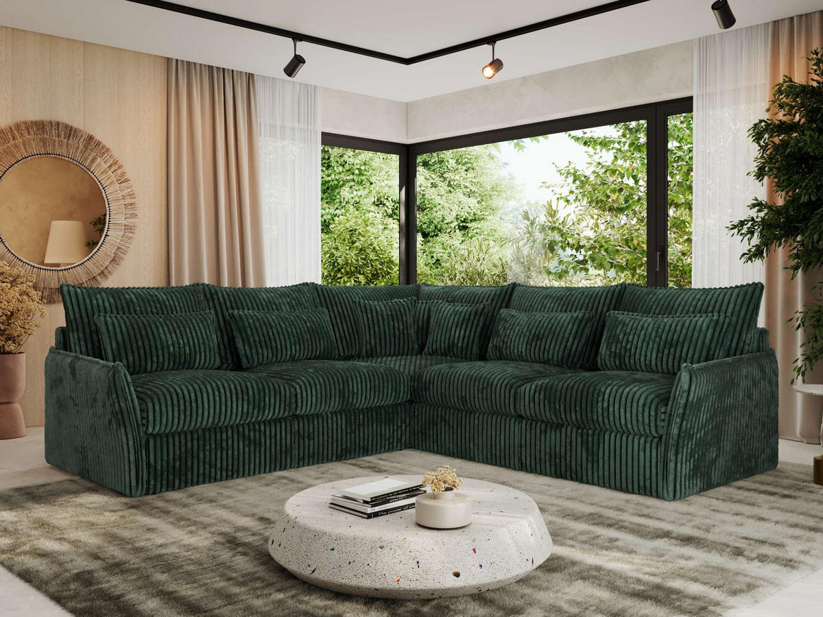 ECKSOFA VERSO L Grün Cord - Schwarz/Grün, Kunststoff/Textil (270/270cm) - MKS