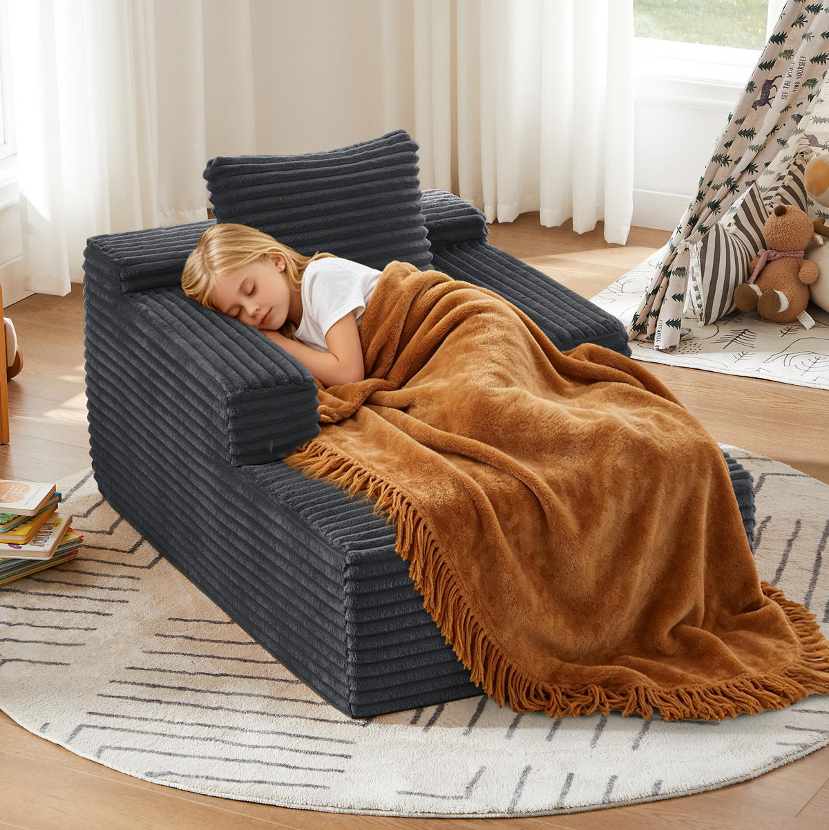 CHAISELONGUE aus Cord Dunkelgrau für Wohnzimmer, Büro und Apartment - Dunkelgrau, Kunststoff (81.03/49.78/116.84cm) - Meubliv