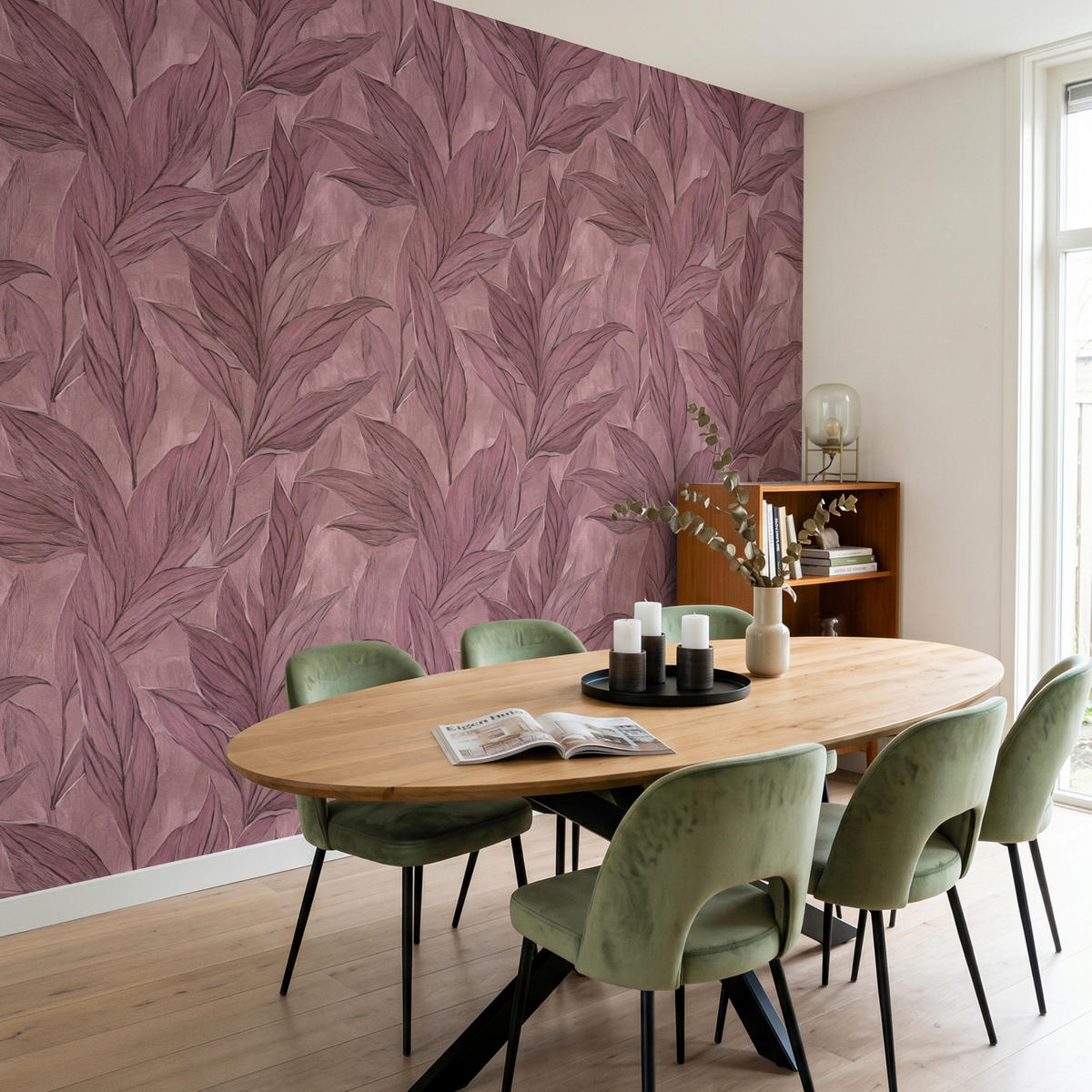 TAPETE - Blätter - Muster - Lila - 280x240 cm - Altrosa, Papier (280/240cm) - OnlyWow