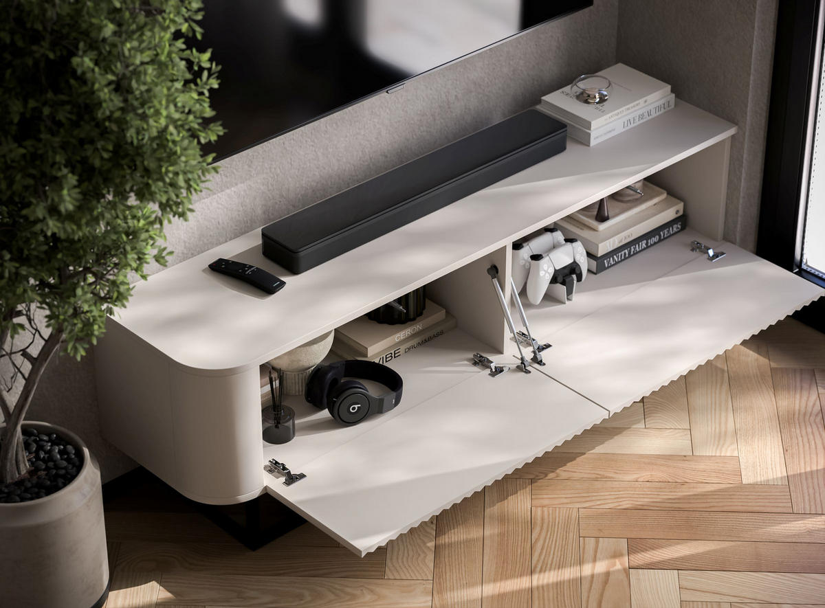 TV STOLÍK Aurora kašmírový matný 140 cm s kovovým rámom - čierna/kašmírová, kov/kompozitné drevo (140/44/35cm) - Meble Lindner