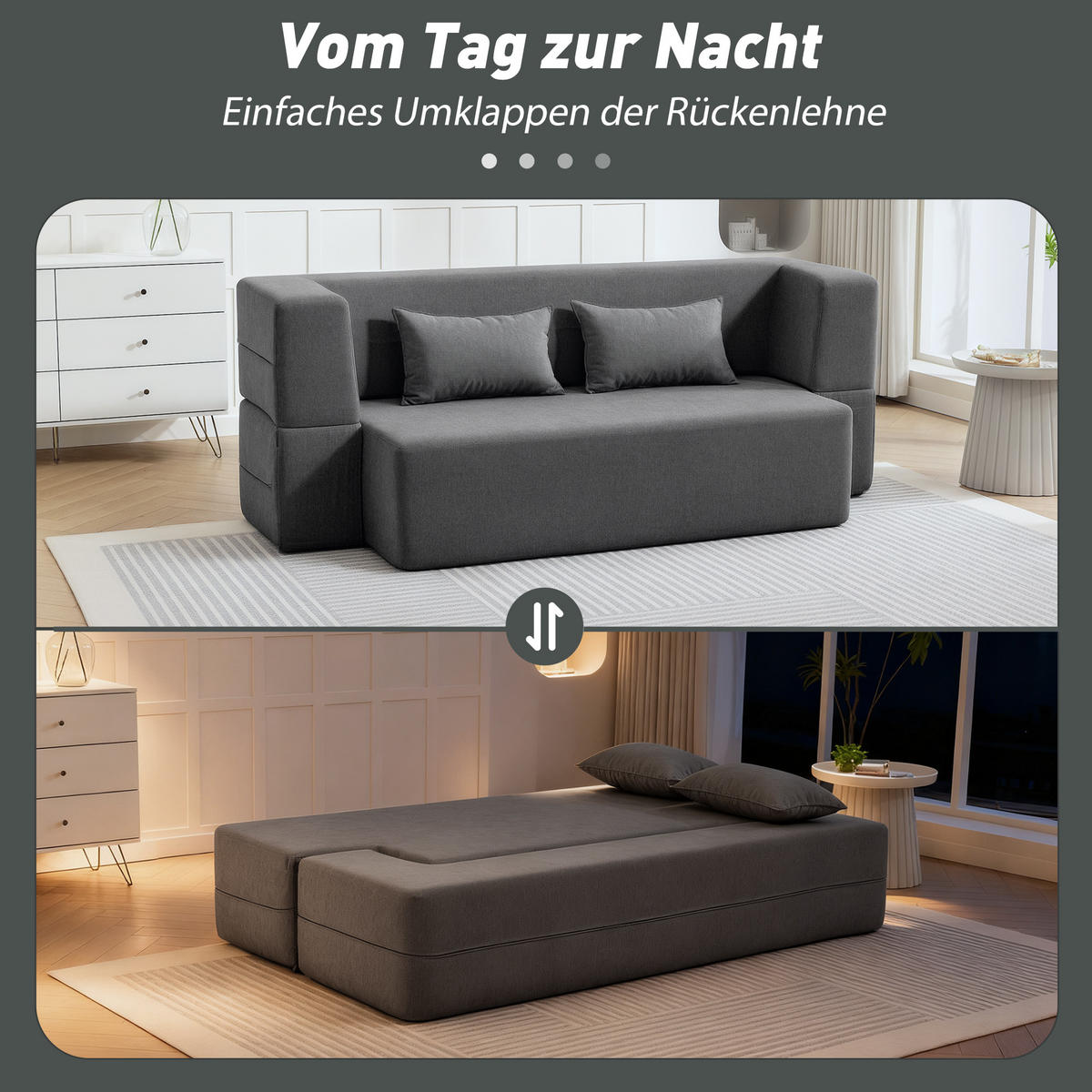 2-SITZER-SCHLAFSOFA aus Schaumstoff mit breiten Armlehnen, 2 Kissen, Grau - Grau, Textil (95/75/203cm) - HOMCOM
