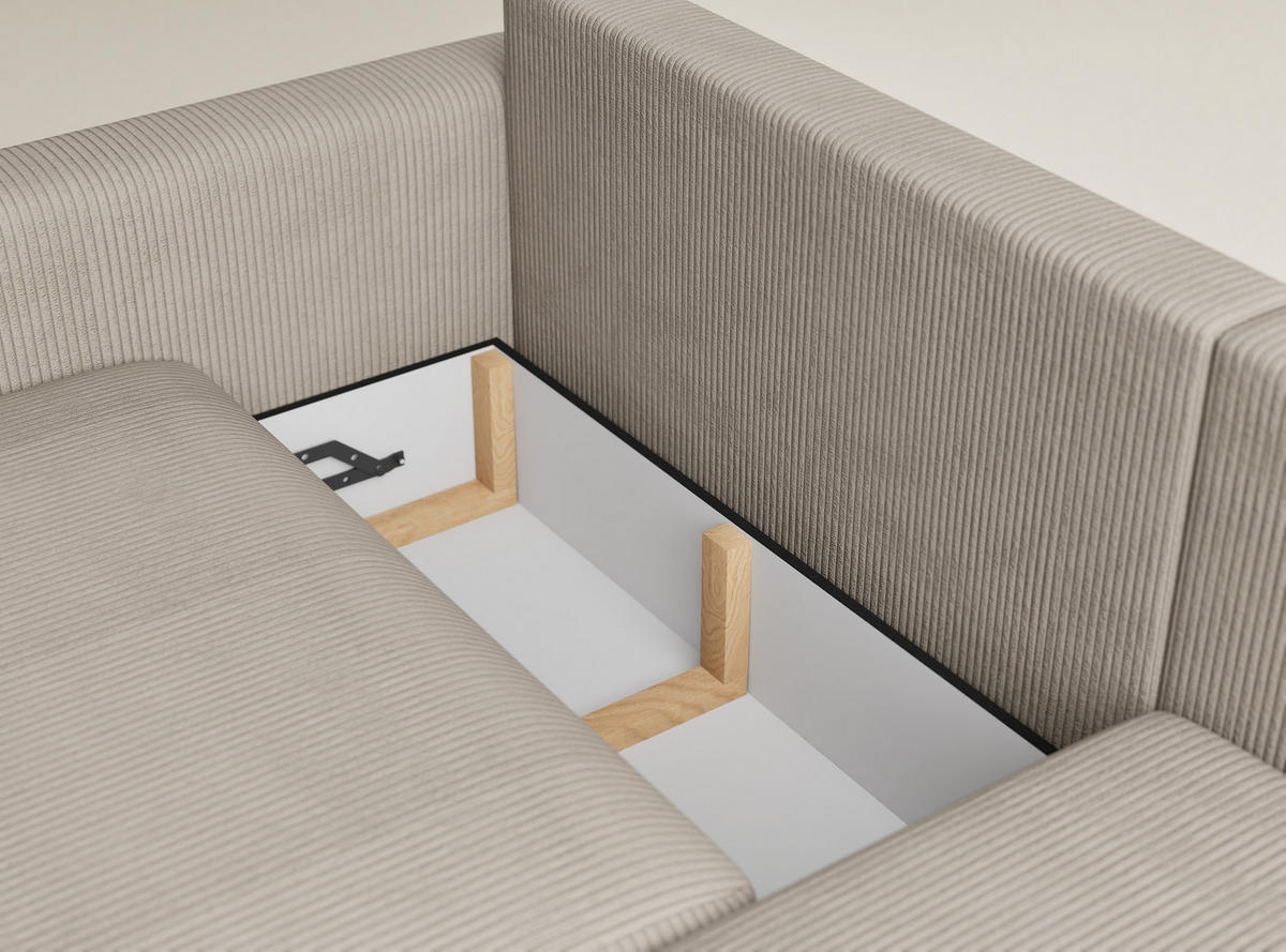 ECKSOFA MIT SCHLAFFUNKTION Leon Beige Samtstoff - Beige/Schwarz, Holz/Holzwerkstoff (239/148cm) - Maison de Reve