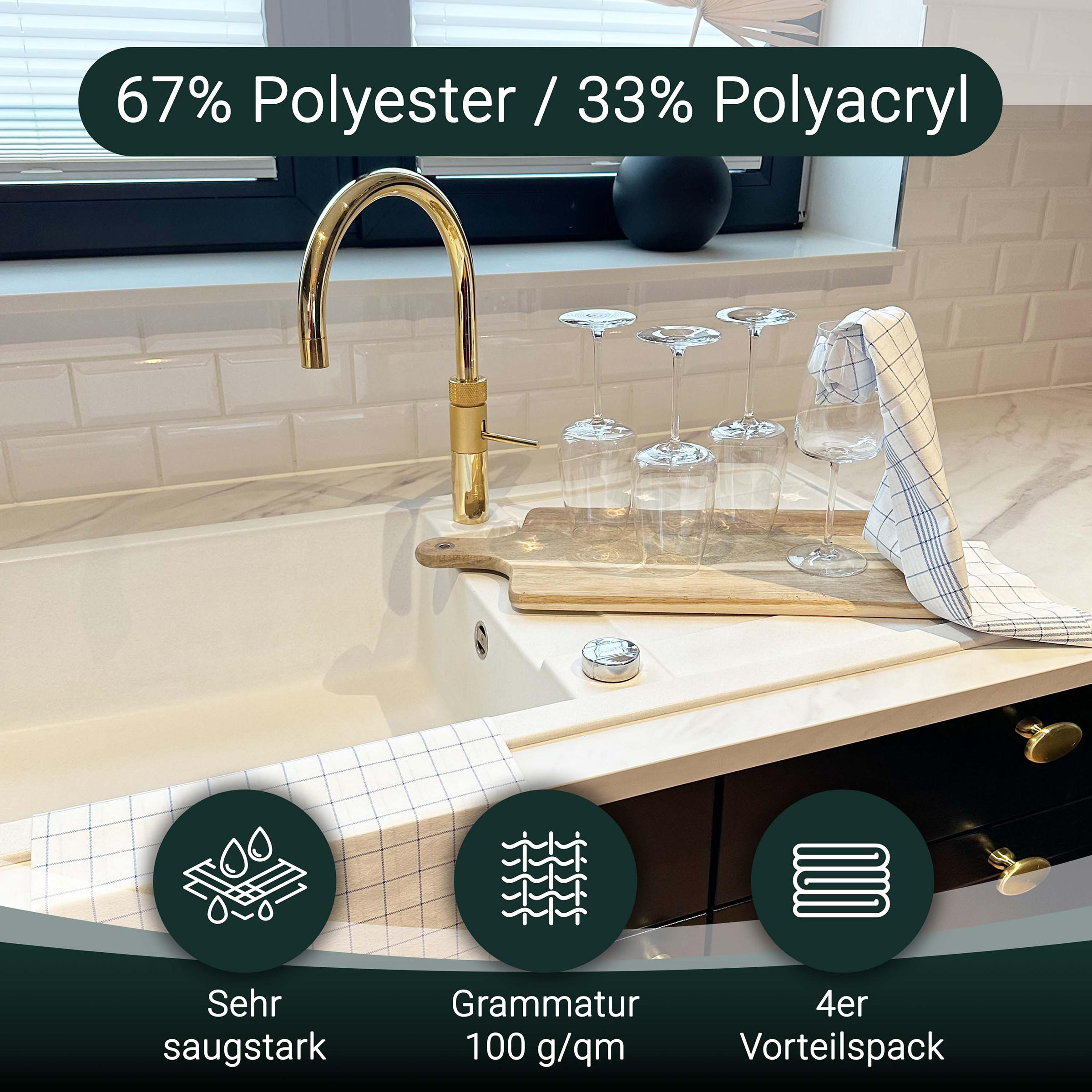 GESCHIRRTÜCHER, 4er-Set, 43x60 cm, 67% Polyester, 33% Polyacryl, Blau - Blau, Textil (43/60cm) - Zollner